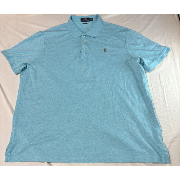 Ralph Lauren Polo Shirt Blue Pima Cotton Flesh Pony Men's 2XL Classic-Fit - Picture 2 of 9
